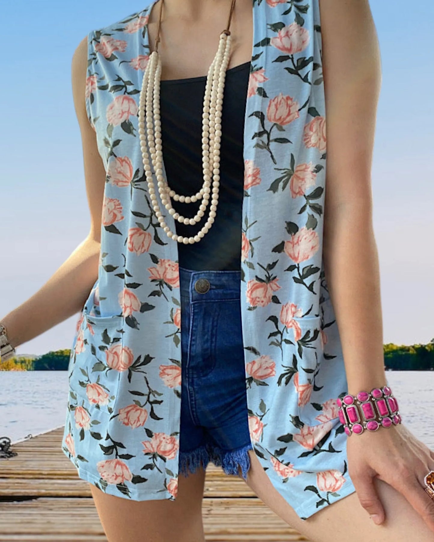 Floral Love Open Front Sleeveless Vest