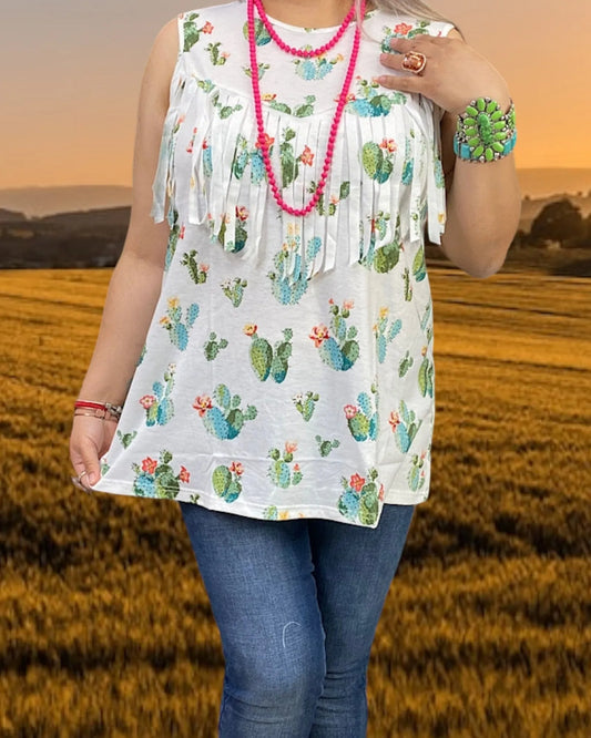 Cactus Fringe Western Vibes Tank