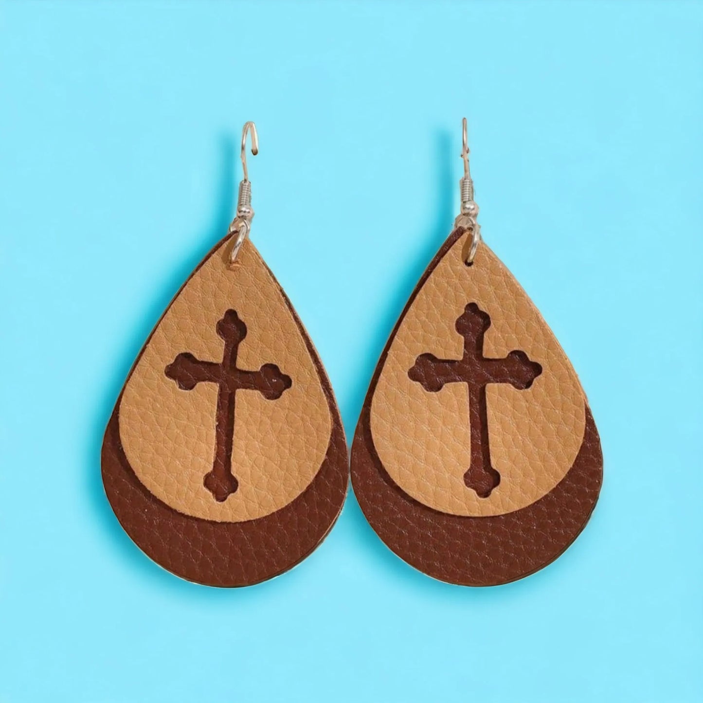 Double Layer Teardrop Cross Earrings