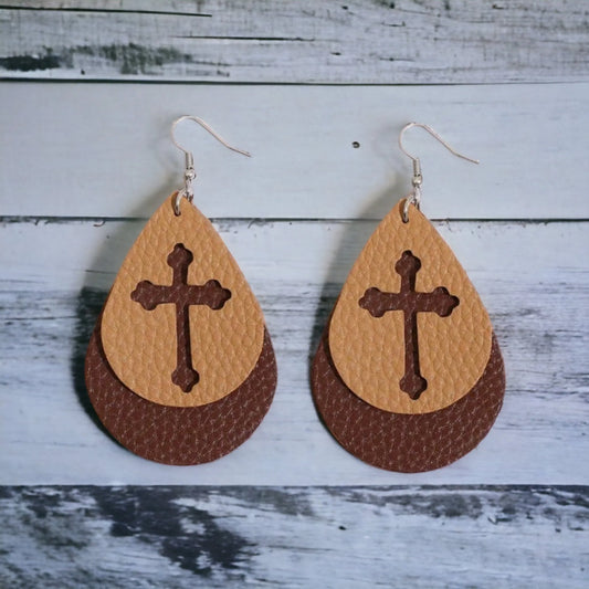 Double Layer Teardrop Cross Earrings