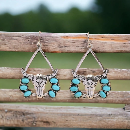 Western Ways Bull Skull Tear Drop Earrings