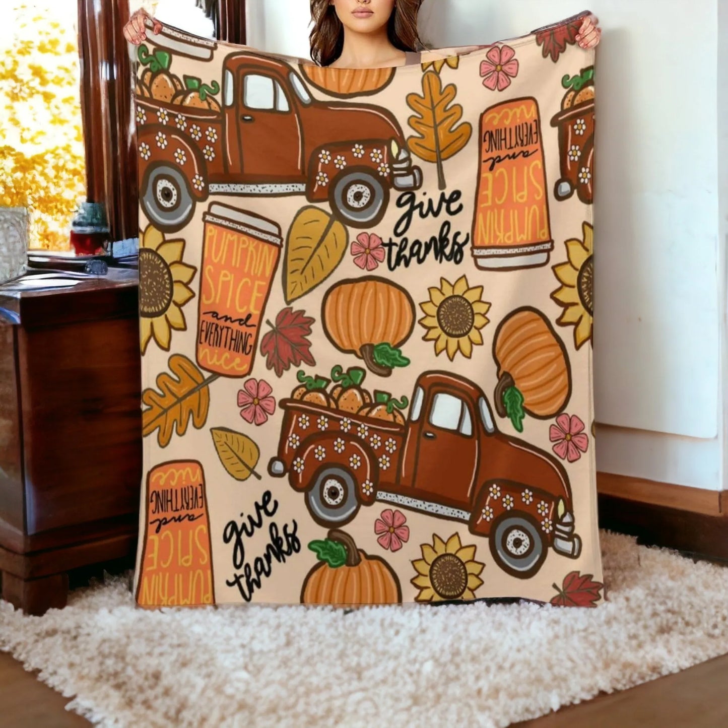 Pumpkin Spice Fall Time Fleece Blankets