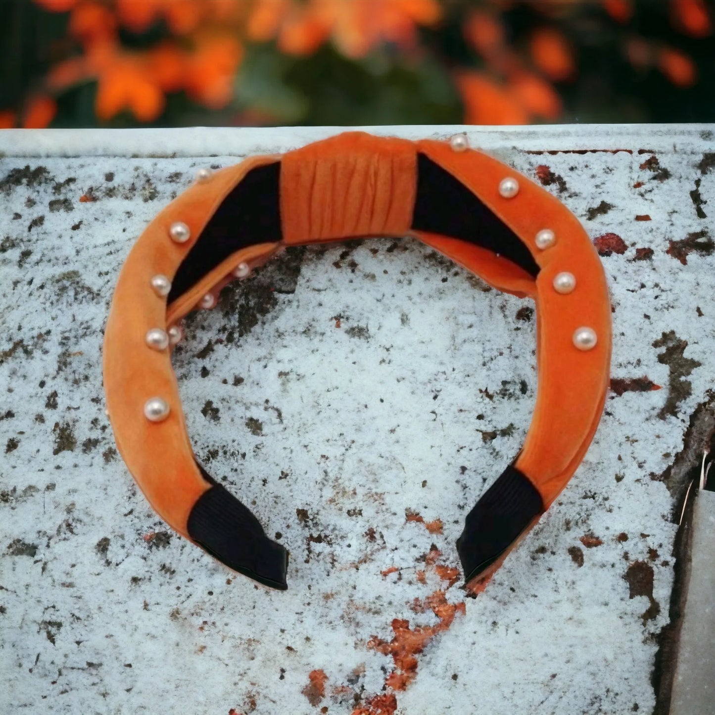 Crimson Orange Faux Pearl Hair  Headband