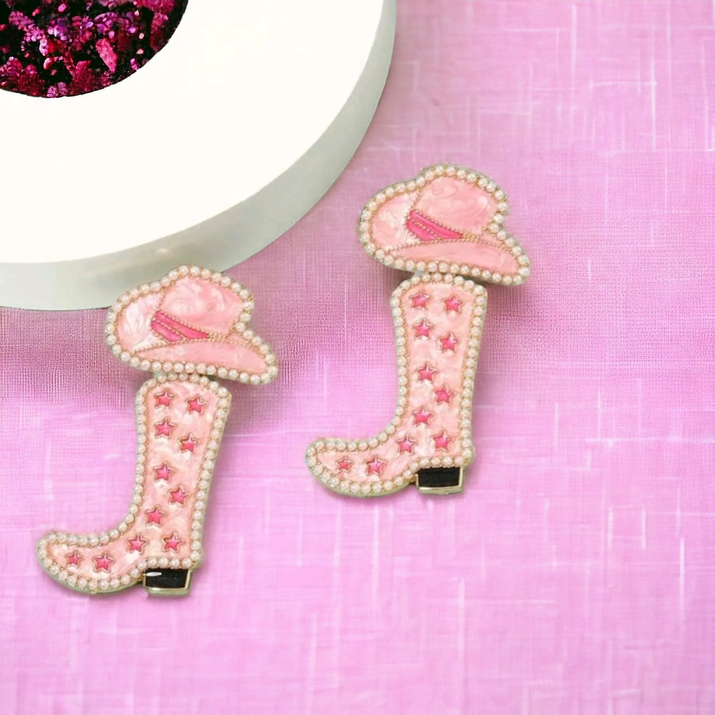 Kick Off The Pink Night Boot Earrings