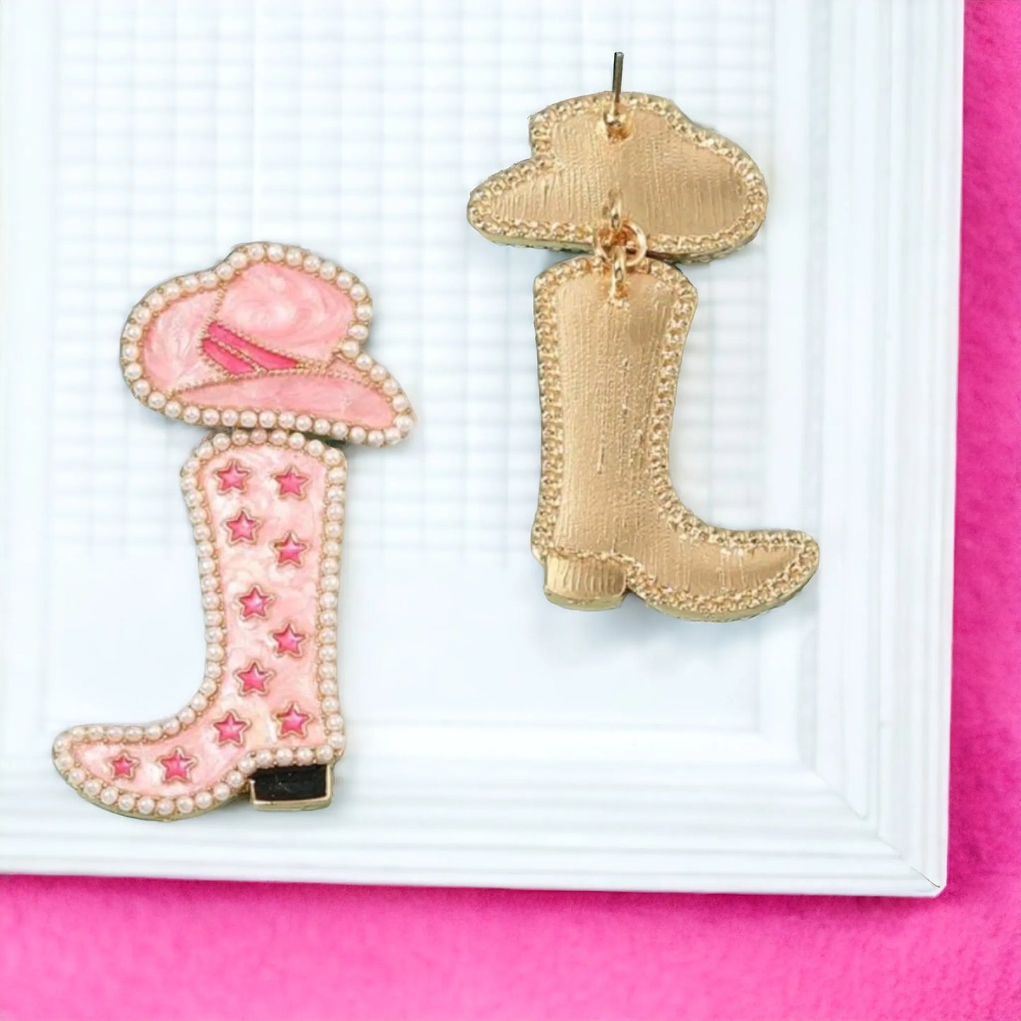 Kick Off The Pink Night Boot Earrings