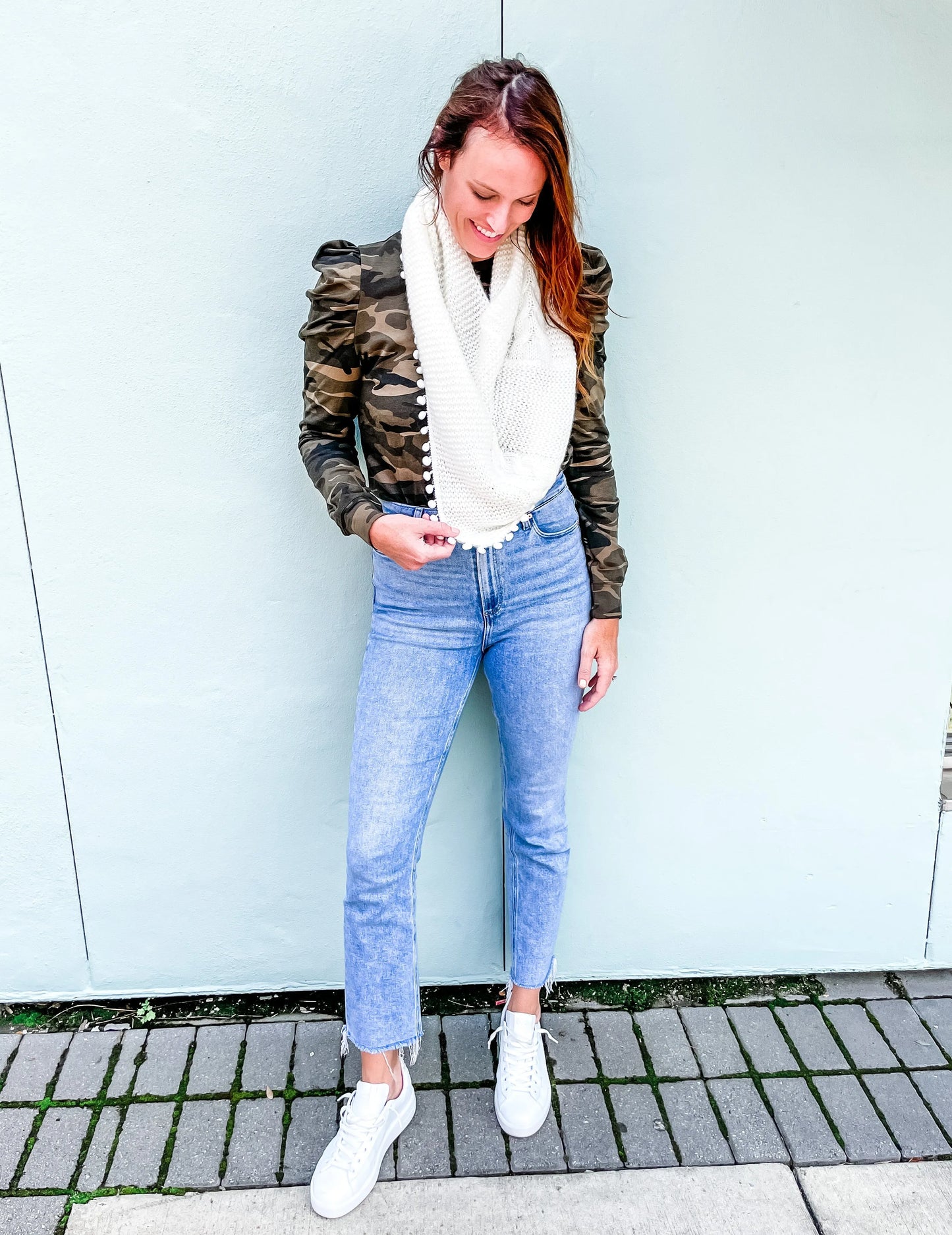 Aisha Loop Scarf with Pop Pom Trim CREAM