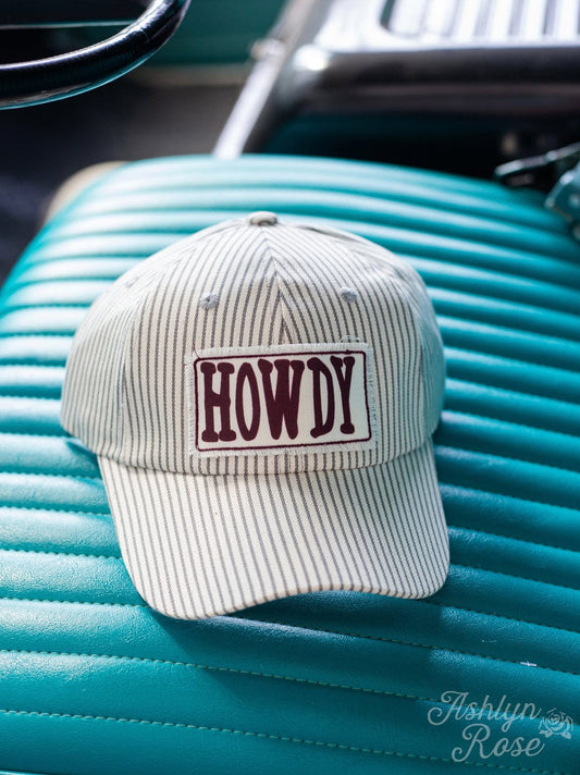 Howdy Patch On Pin Striped Hat - The Bling Barn