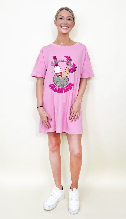 Blame It All On The Champange Disco Cowgirl T-Shirt Dress