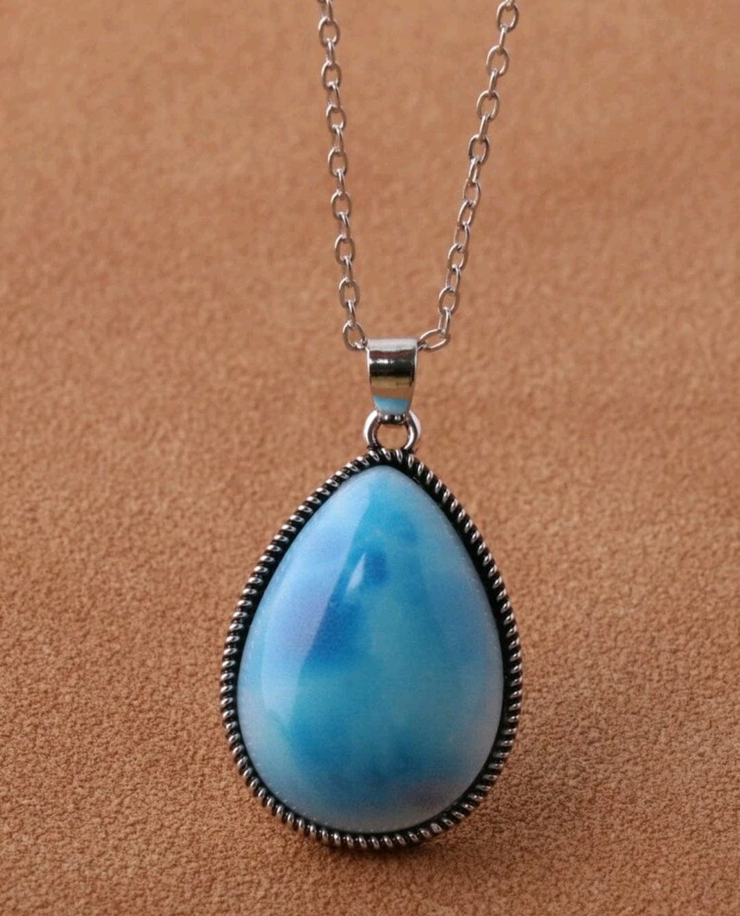 Simple Danity Beautiful Blue Stone Necklace on a Silver Chain - The Bling Barn