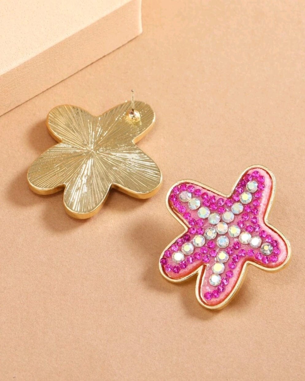 Pink Starfish At A Pink Beach Rhinestone Stud Earrings - The Bling Barn