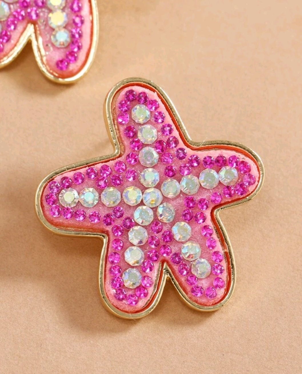 Pink Starfish At A Pink Beach Rhinestone Stud Earrings - The Bling Barn