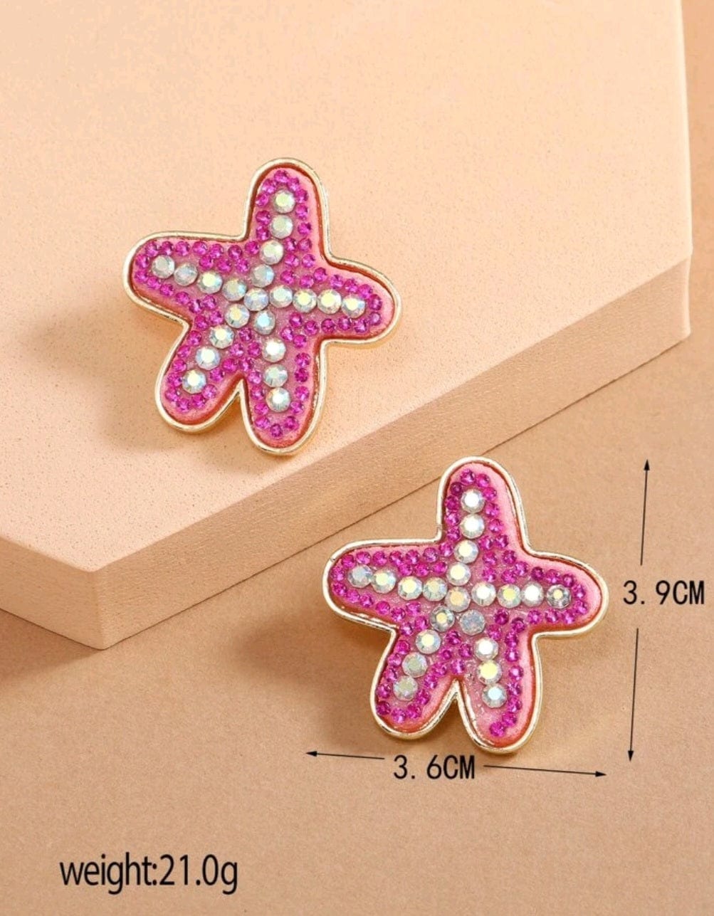 Pink Starfish At A Pink Beach Rhinestone Stud Earrings - The Bling Barn