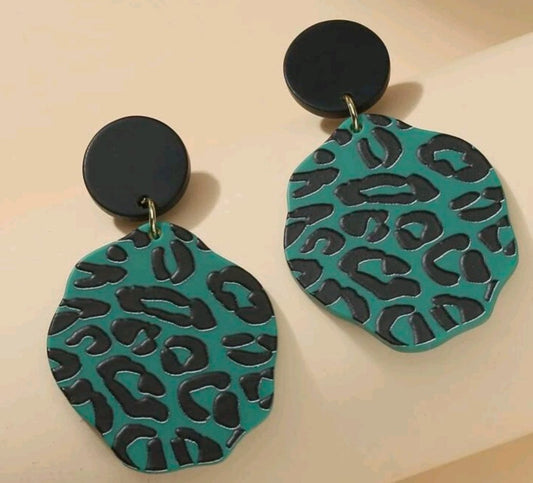Teal Leopard Geo Abstract Earrings - The Bling Barn