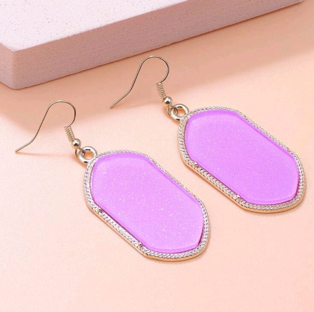 Purple Pink Geo Abstract Drop Earrings - The Bling Barn