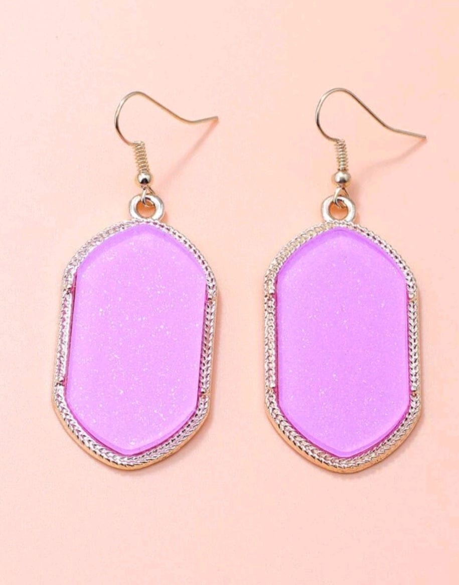 Purple Pink Geo Abstract Drop Earrings - The Bling Barn