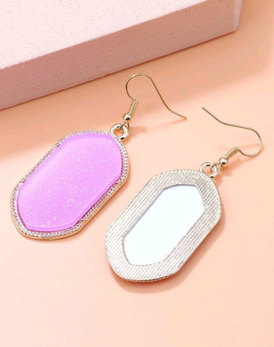 Purple Pink Geo Abstract Drop Earrings - The Bling Barn