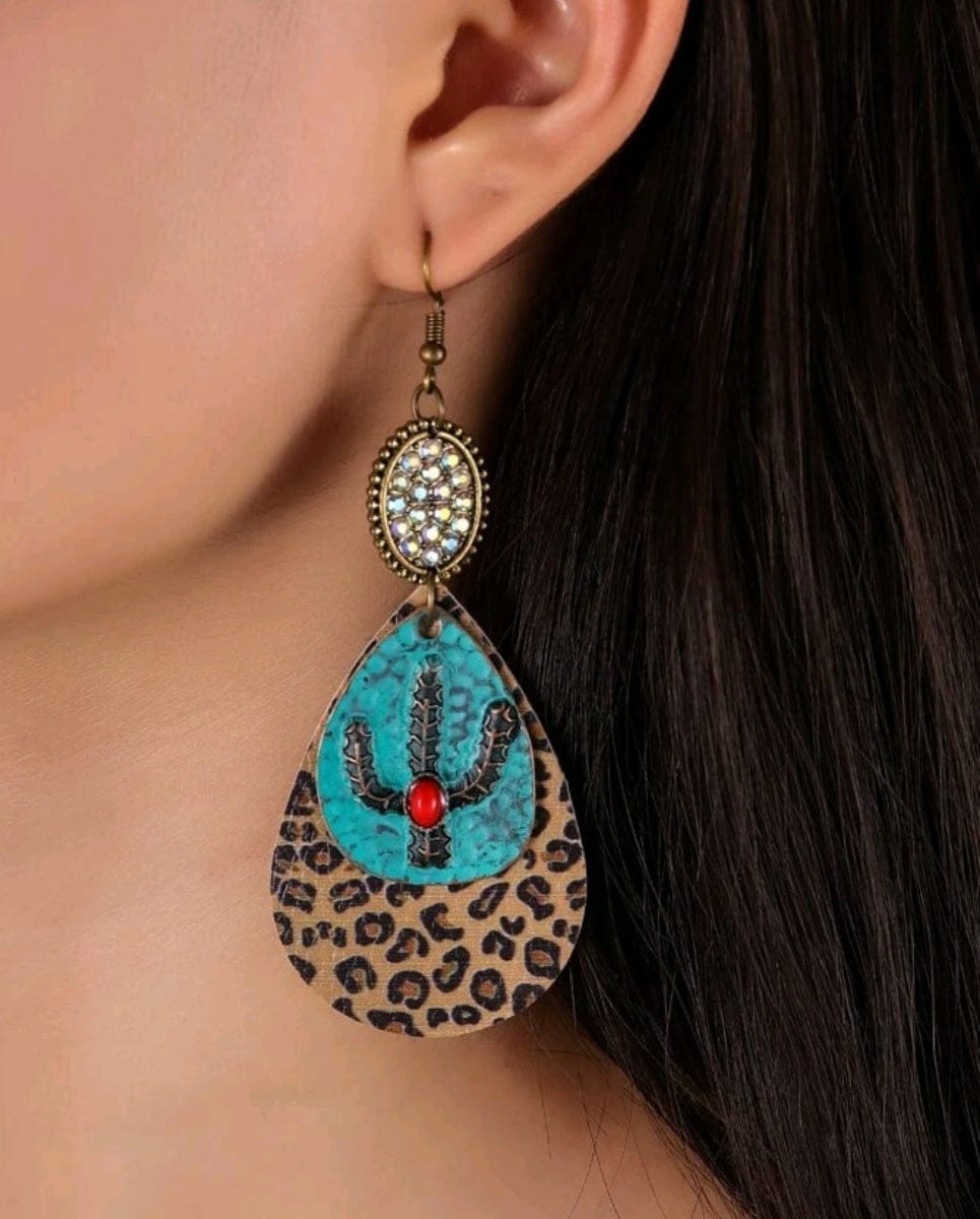 Cactus, Leopard And Turquoise Only Her Best Earrings - The Bling Barn