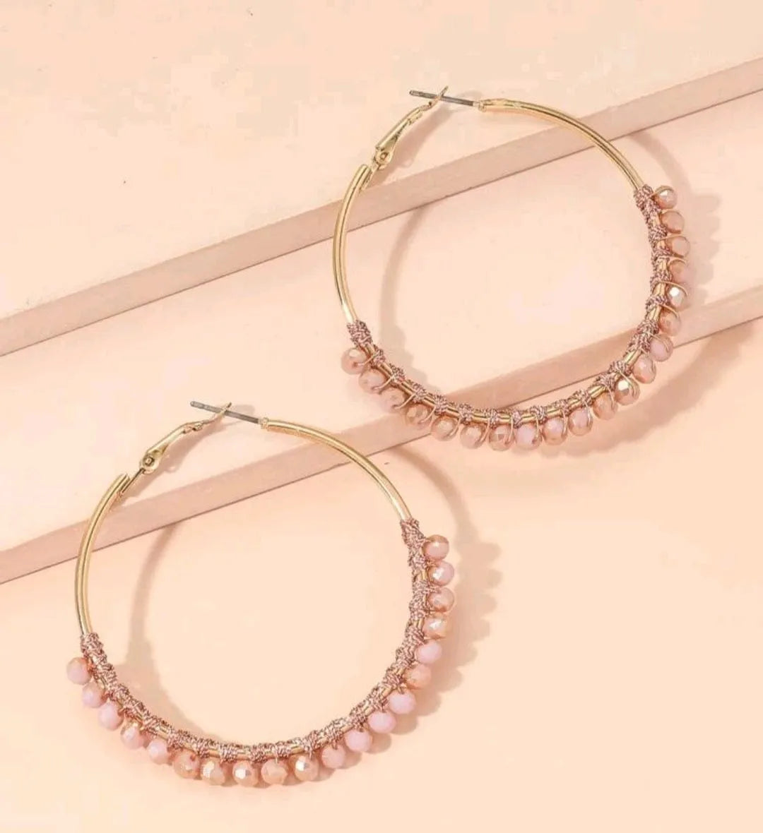 Dainty Rose Bead Hoop Earrings - The Bling Barn