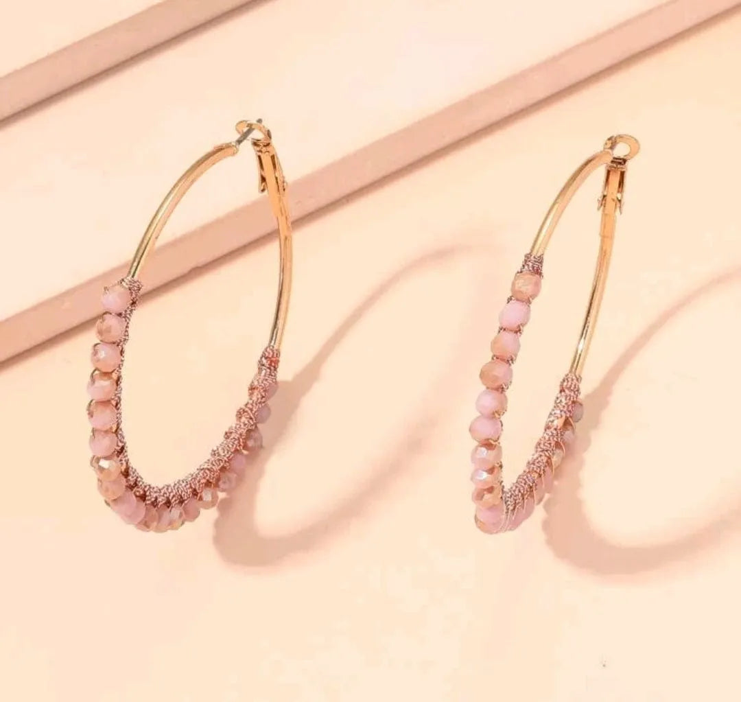 Dainty Rose Bead Hoop Earrings - The Bling Barn