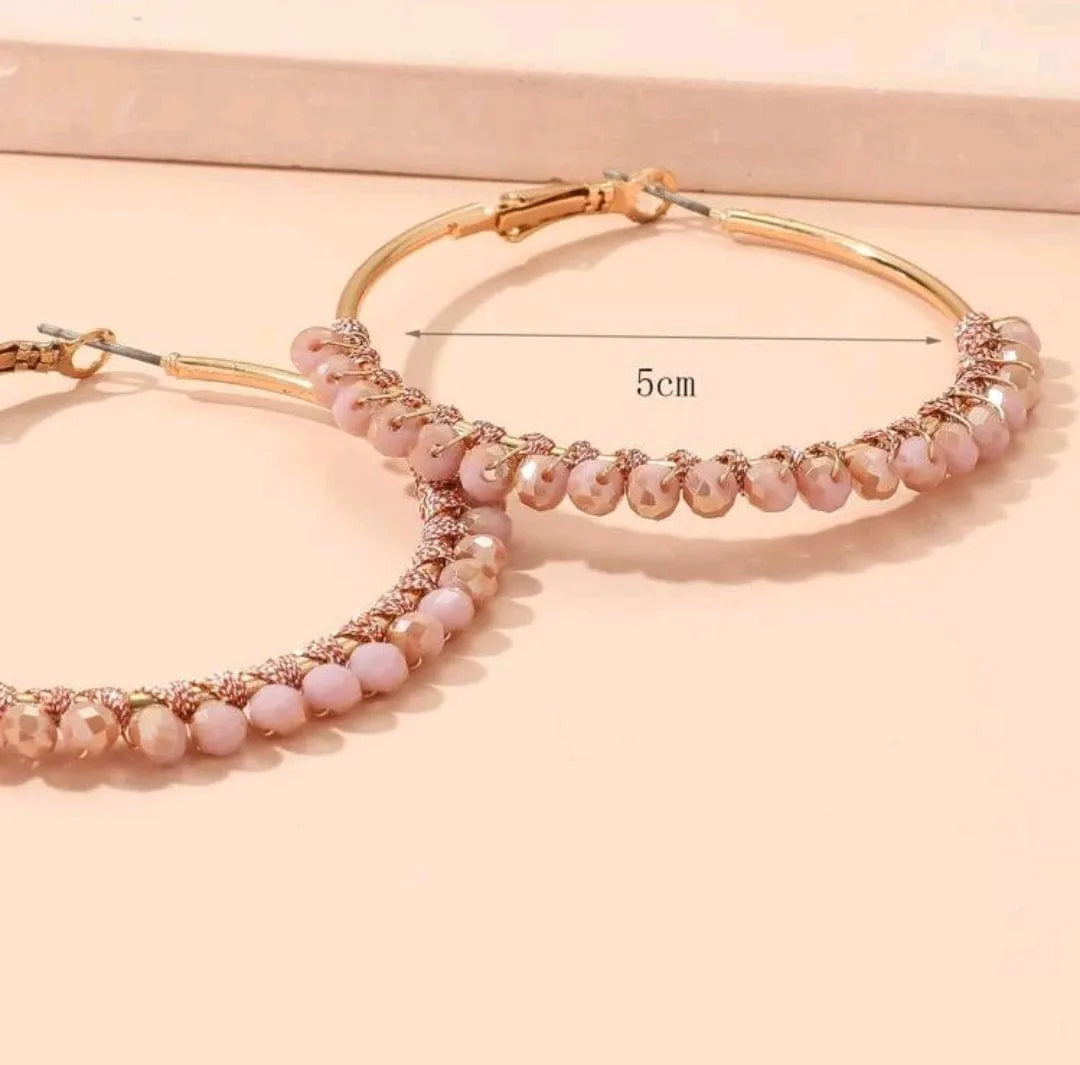 Dainty Rose Bead Hoop Earrings - The Bling Barn