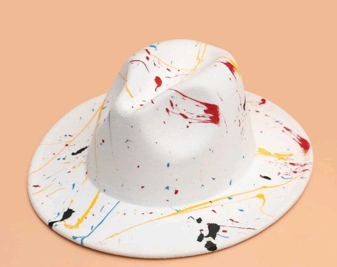 Paint Splatter Wide Rim Fedora Hat - The Bling Barn