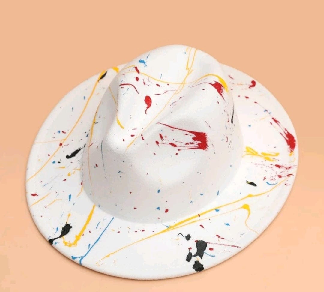 Paint Splatter Wide Rim Fedora Hat - The Bling Barn