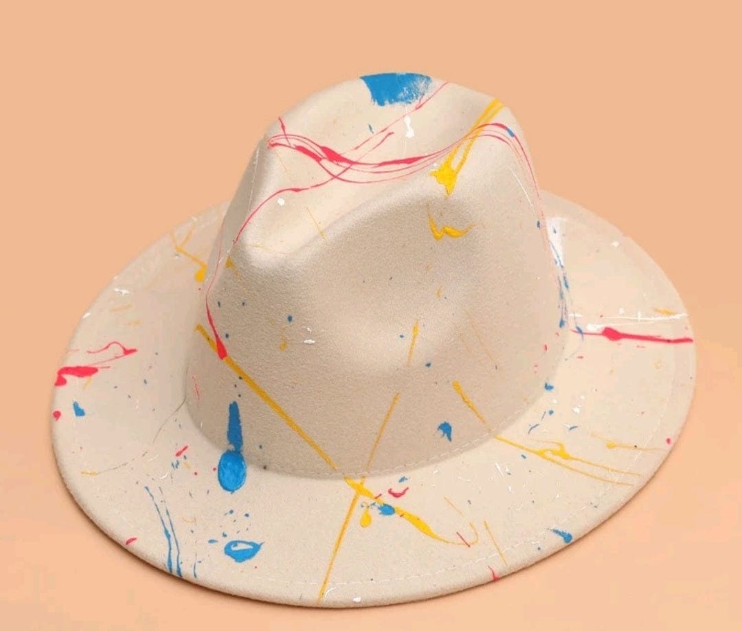 Paint Splatter Wide Rim Fedora Hat - The Bling Barn