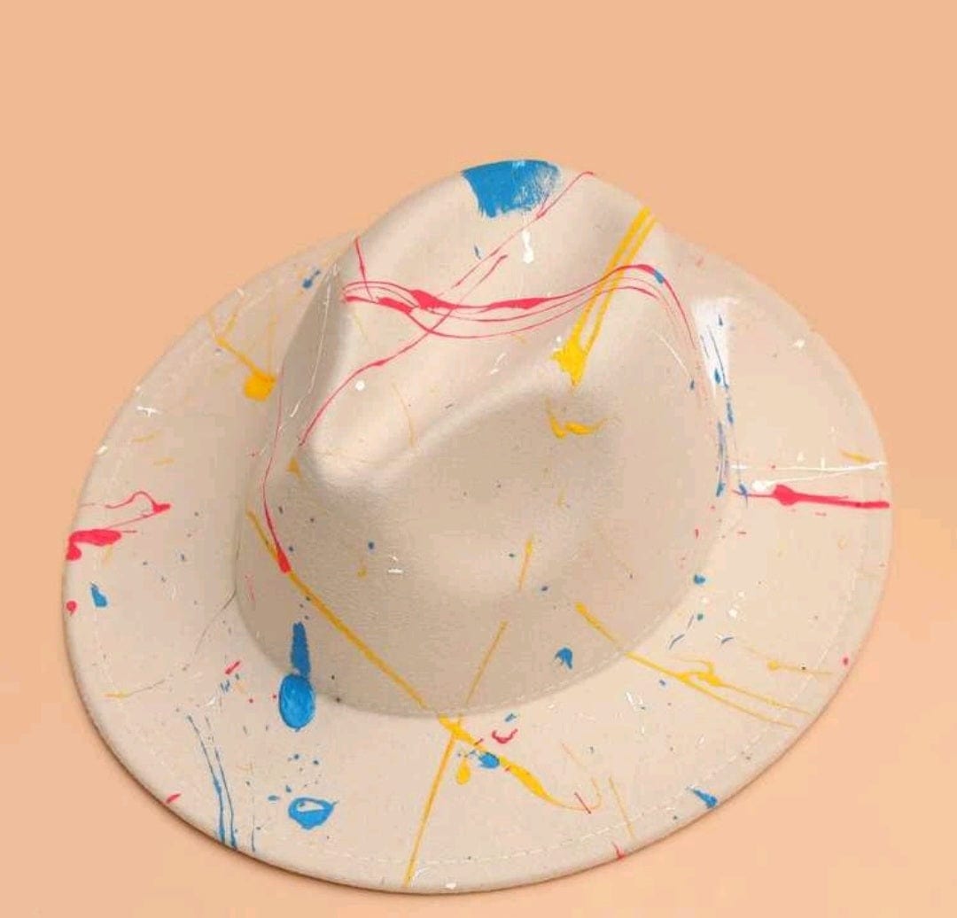 Paint Splatter Wide Rim Fedora Hat - The Bling Barn