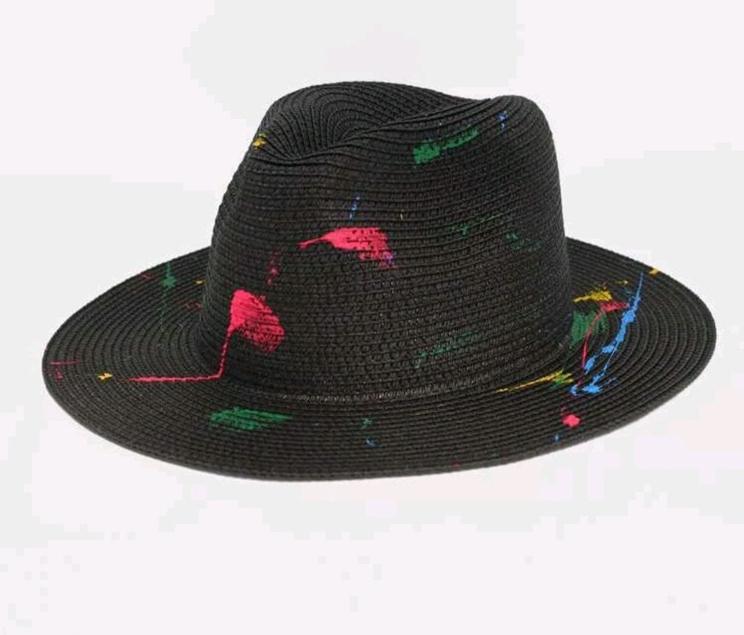 Paint Splatter Wide Rim Fedora Hat - The Bling Barn