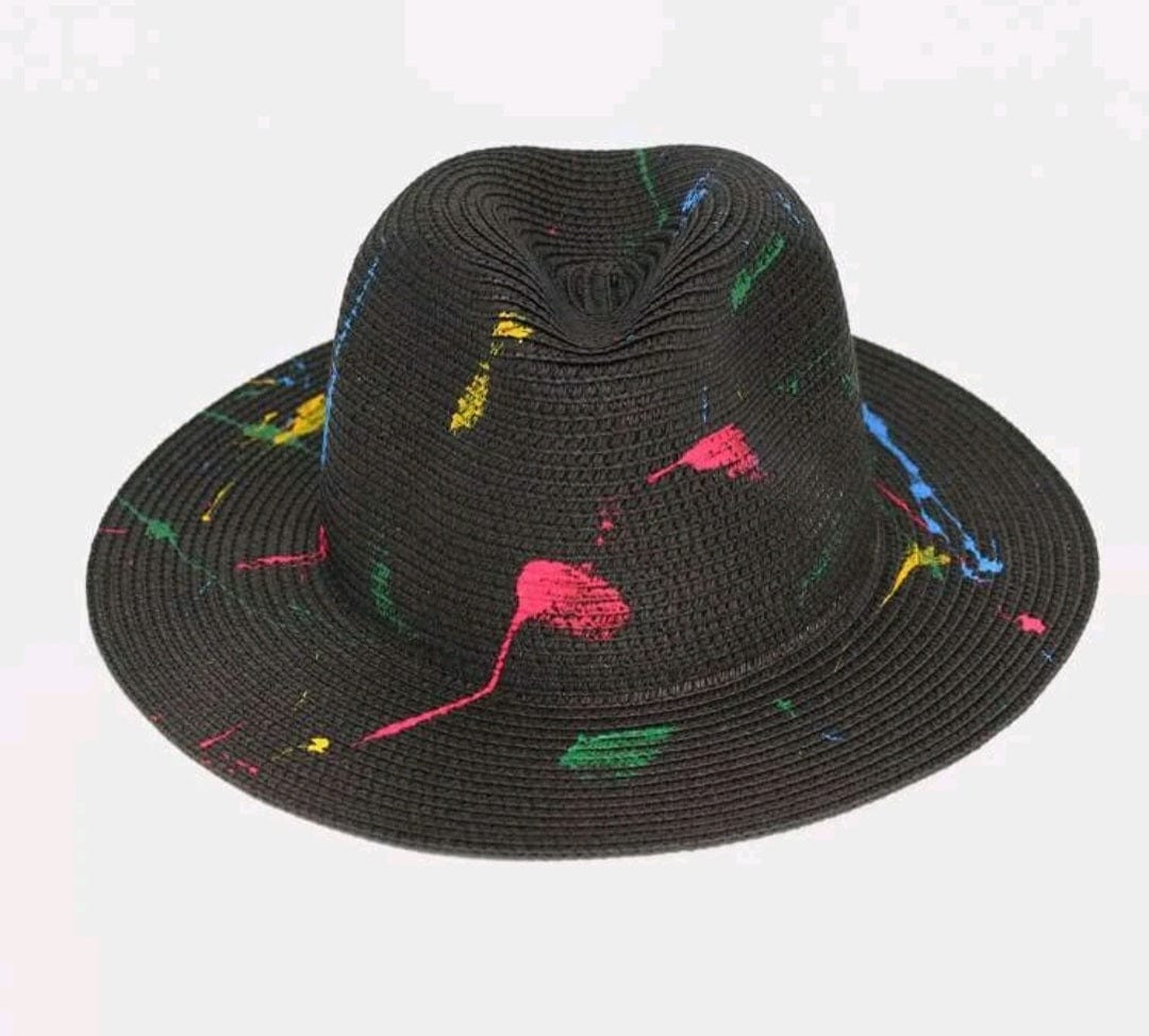 Paint Splatter Wide Rim Fedora Hat - The Bling Barn