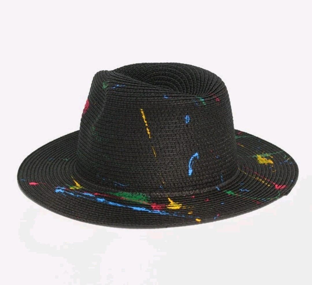 Paint Splatter Wide Rim Fedora Hat - The Bling Barn