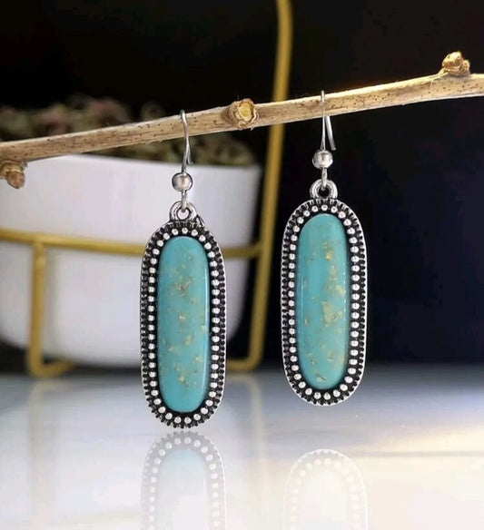 Turquoise With Special Fleck Geo Modern Earrings - The Bling Barn