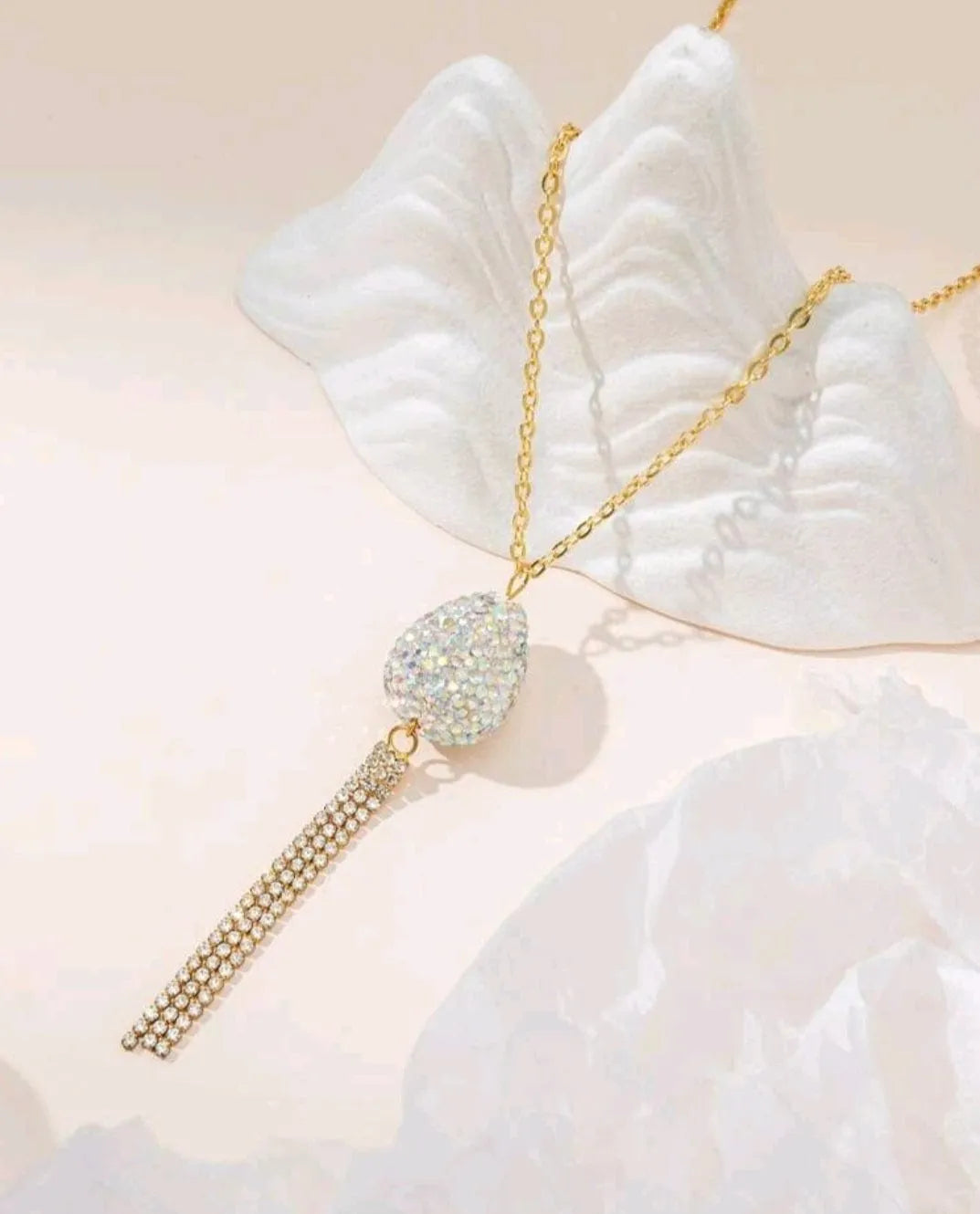 Simple Beauty Long Chain Necklace With Rhinestone Pendant - The Bling Barn