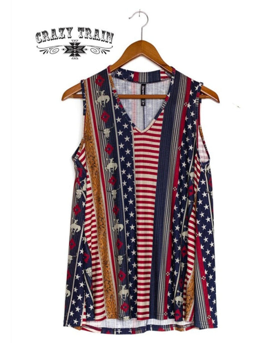 Crazy Train Spurs & Stripes Tank Top