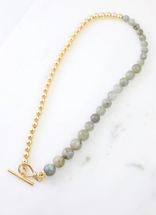 Ethan Semi Precious Stone and Bead Necklace GRAY