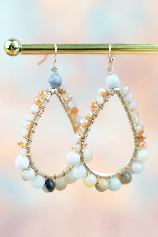 Annalee Amazonite Bead And Wire-Wrapped Hoop Earrings