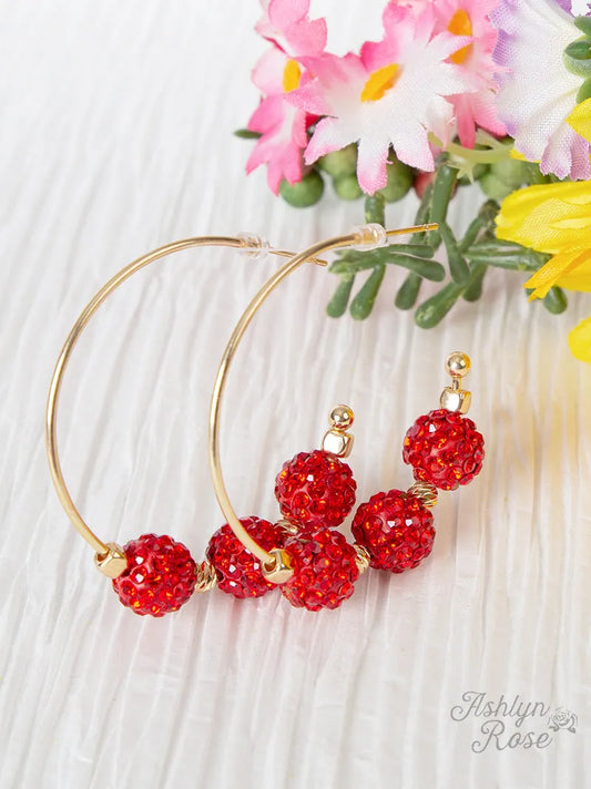 Red Glitter Fire Show Beaded Hoop in Red