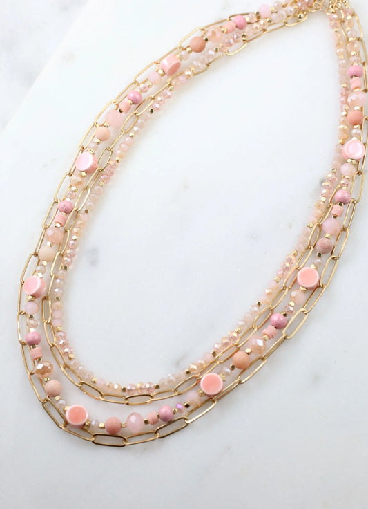 Cairo Bead Layered Necklace PINK