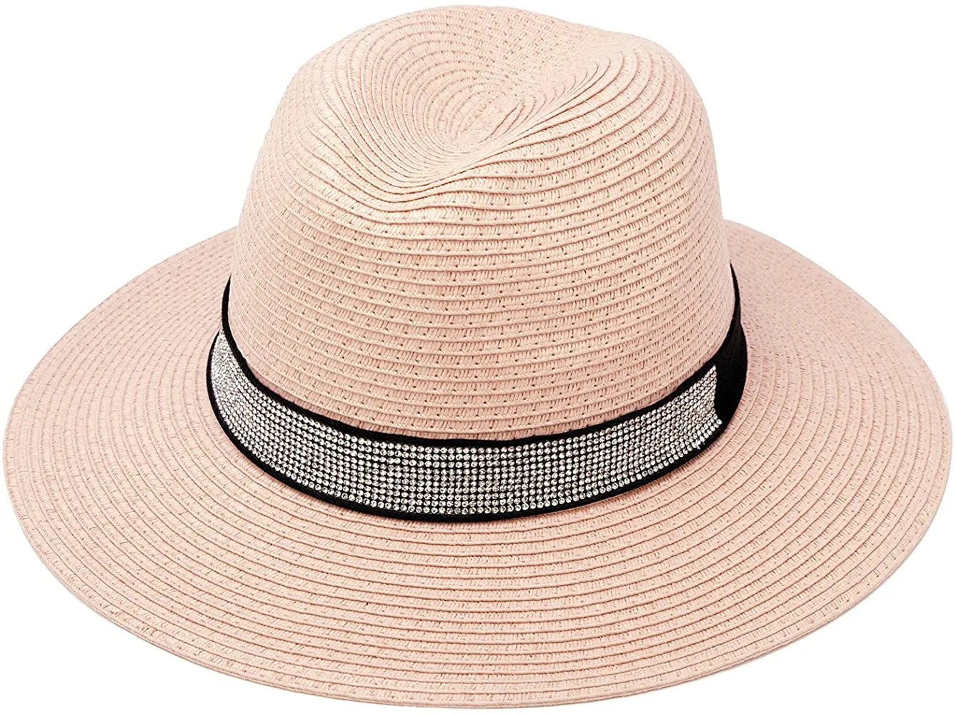 Blush Wide Brim Hat with Rhinestone Belt - The Bling Barn