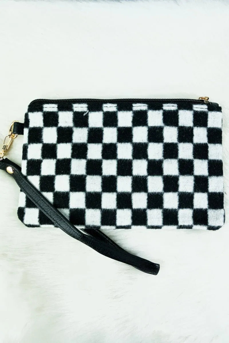 Be Clever Checkmate Wristlet Pouch, Black