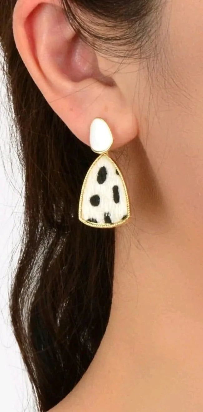 Cow Pattern Hairon Drop Earrings - The Bling Barn