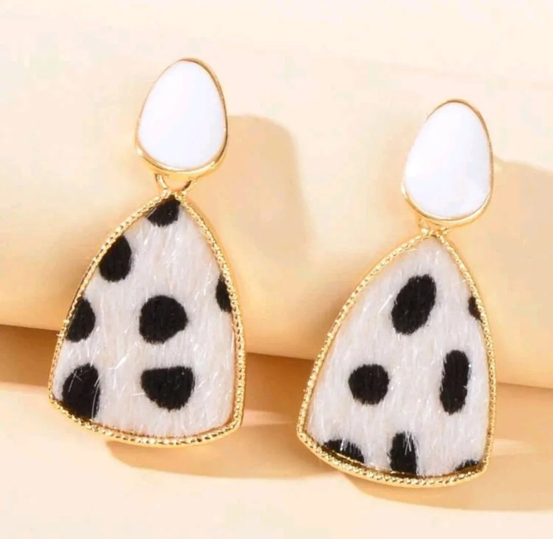 Cow Pattern Hairon Drop Earrings - The Bling Barn