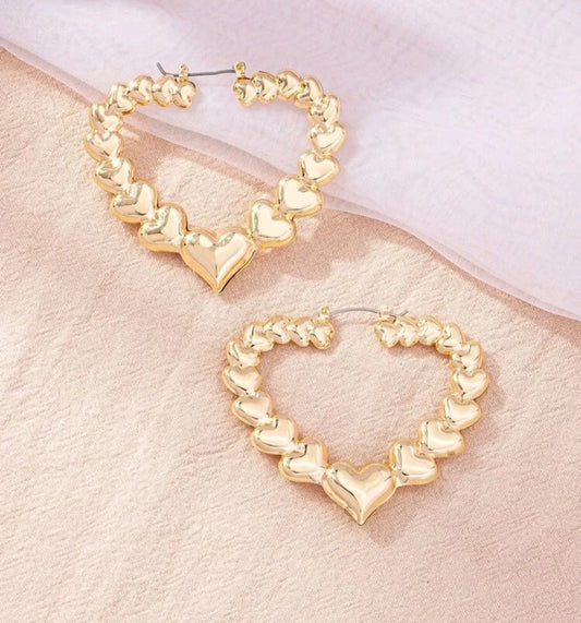 Don't Break My Heart Gold Heart Hoop Earrings - The Bling Barn