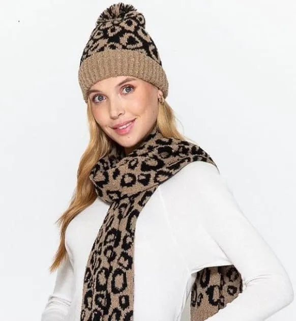 Ever So Soft Leopard Scarf and Beanie Set - The Bling Barn