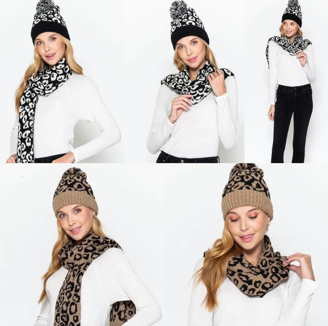 Ever So Soft Leopard Scarf and Beanie Set - The Bling Barn