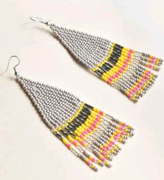 Fringe Grey Tassel Seed BeadcEarrings - The Bling Barn