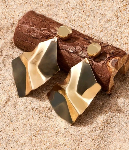 Gold Waves Square Glam Girl Earrings - The Bling Barn