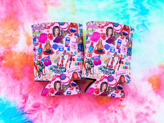 Just A 90's Girl plush hand-sewn koozies for regular and slim cans with nostalgic 90s design