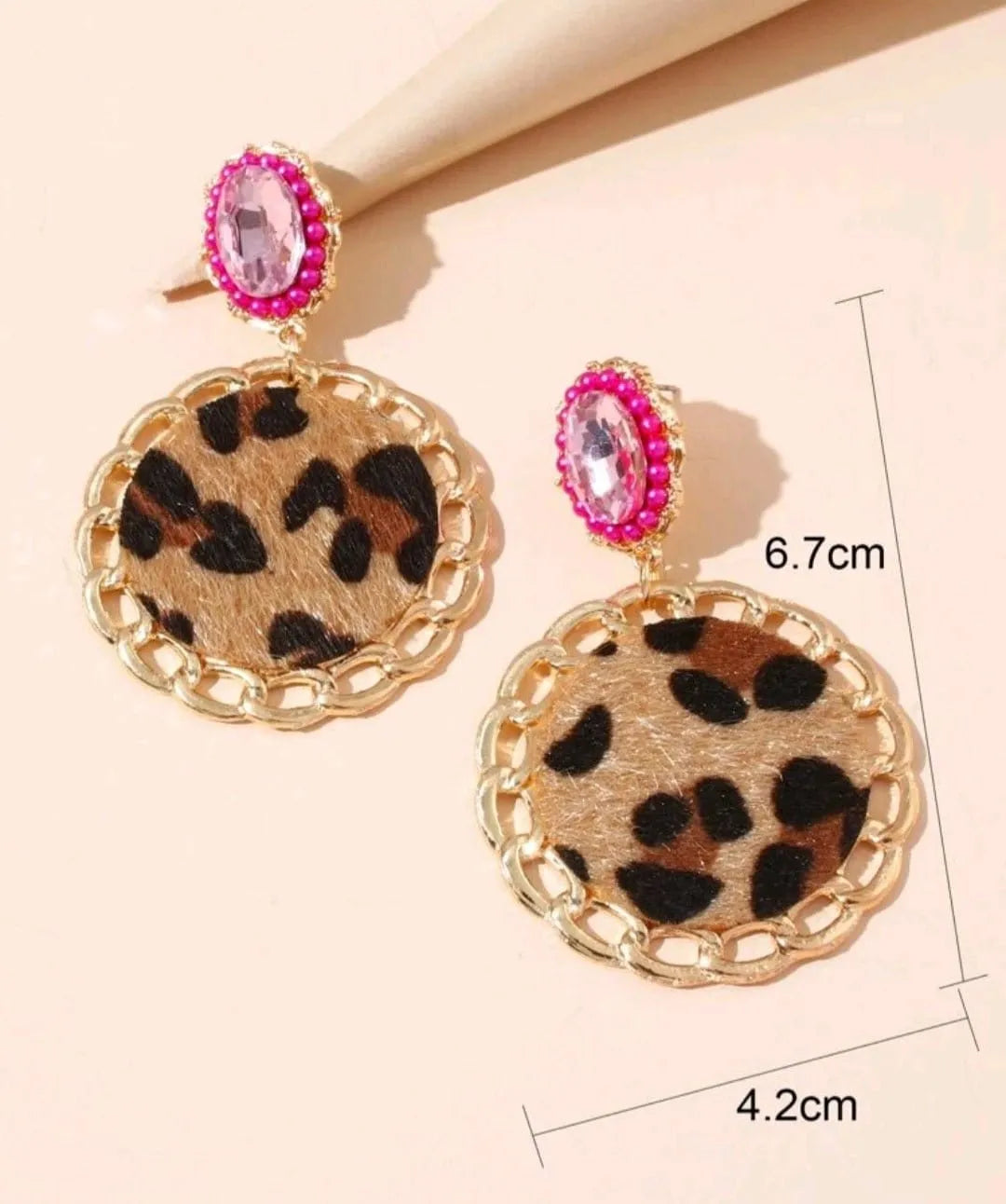 Leopard and Pink Bling Round Earrings - The Bling Barn