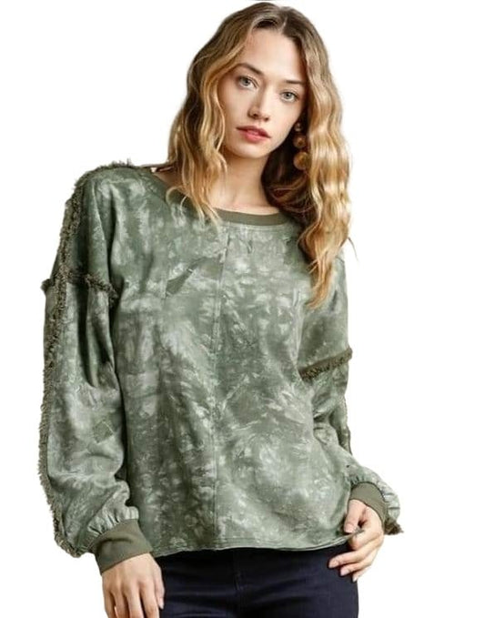 Lucky In Green Sweater with Fringe Detail - The Bling Barn